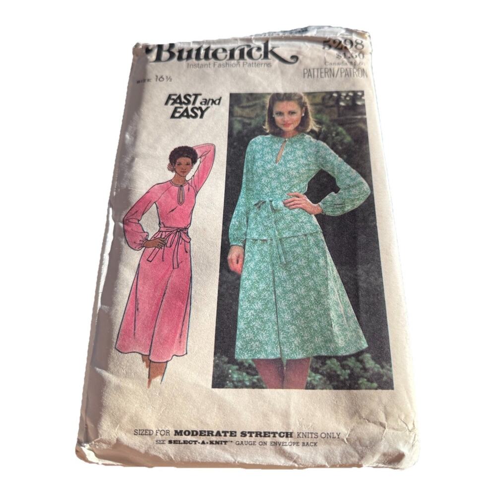 Vintage Butterick 5298 Women’s Dress or Top Sewing Pattern 16½ Fast & Easy
